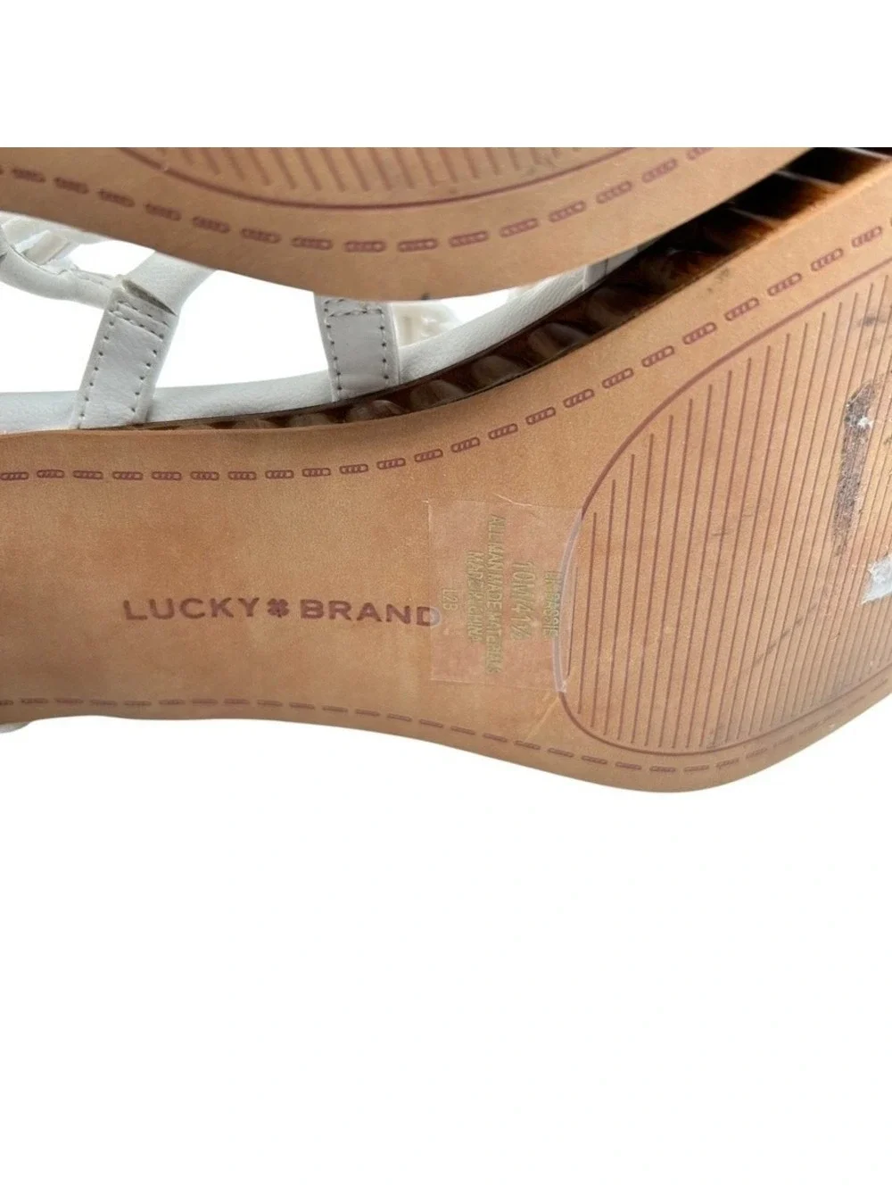 Lucky Brand Bassie White Strappy Knotted Bamboo Block Heel Sandal Women Size 10M